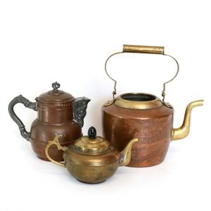 Vintage Brass & Copper Kettle, Pitcher, & Teapot